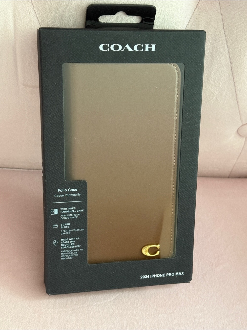 Coach Tan Leather Folio Case with Gold Accent
